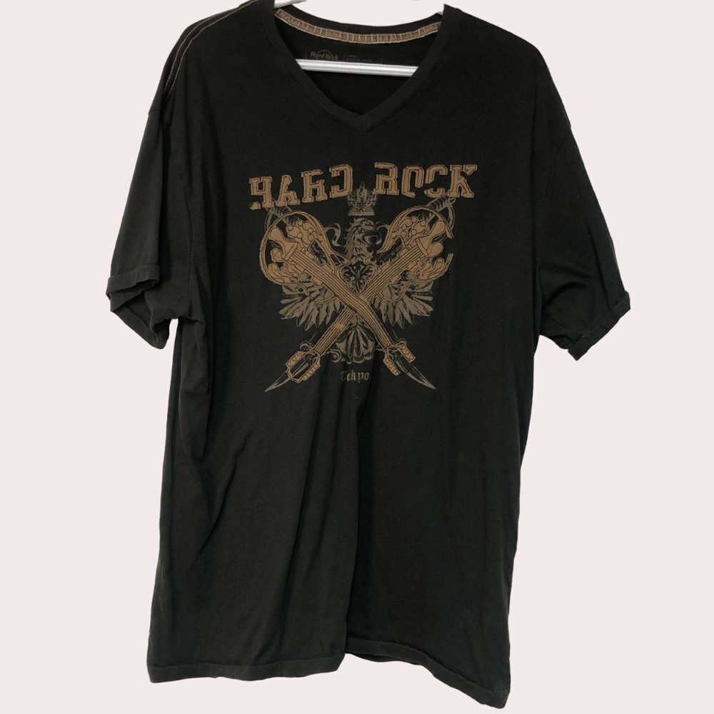 HARD Rock Tokyo Dark Grey V Neck T-Shirt Size Large